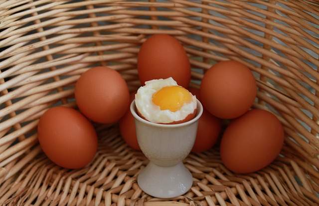 œuf à la coque 3 minutes dans un coquetier dans un panier à œufs 