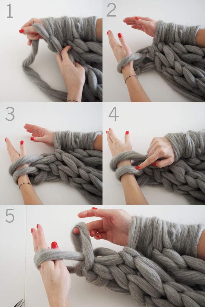 fermer les mailles de la couverture tricotée avec les bras