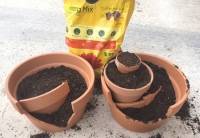 Mini jardin de fées avec un pot de fleur cassé