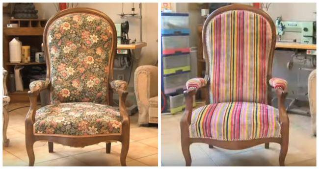 restaurer et retapisser un fauteuil photo avant et après