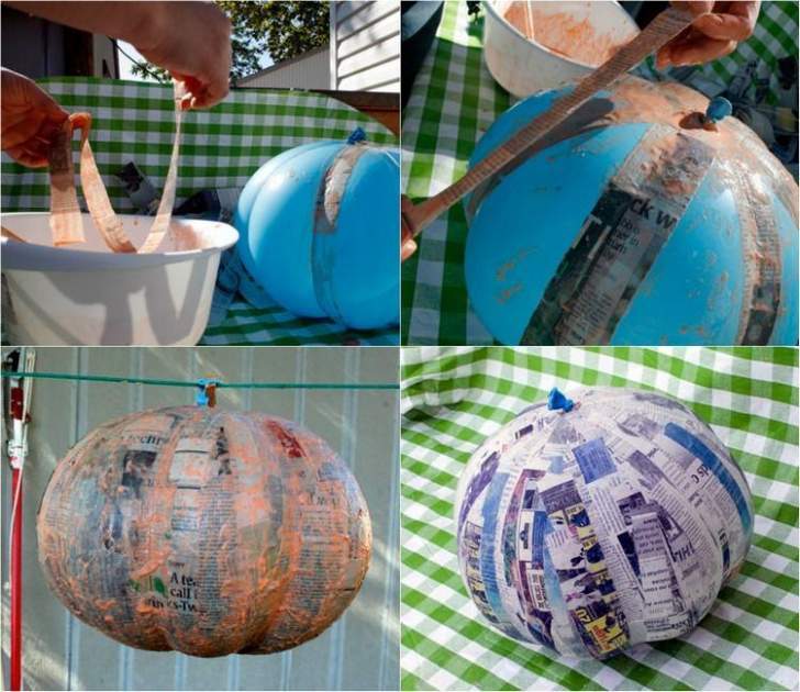 Etapes citrouille papier mâché