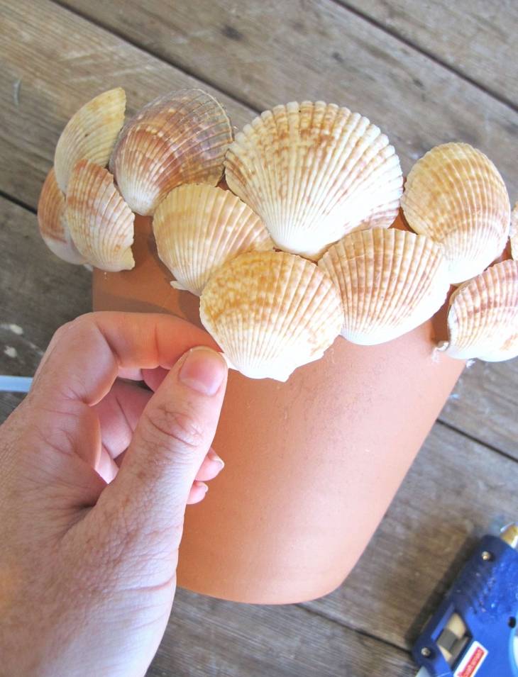 Pots de fleurs en coquillages