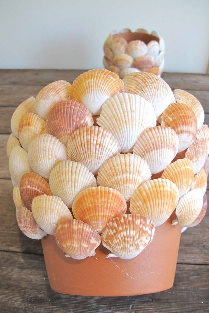 Pots de fleurs en coquillages