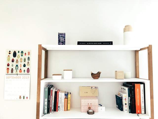 étagère minimaliste avec des livres et des bibelots
