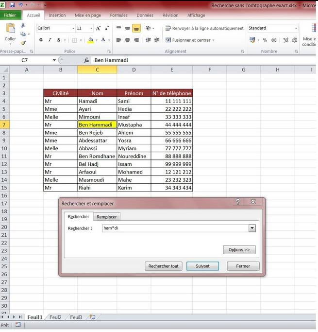 Excel : Faire une recherche sans connaitre l'orthographe exact