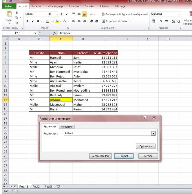 Excel : Faire une recherche sans connaitre l'orthographe exact