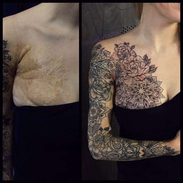 Un tatouage rosier très charmant pour camoufler une cicatrice de brûlure