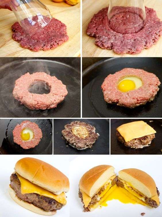 Faites un trou dans la viande hachée de votre burger pour y faire cuire un œuf