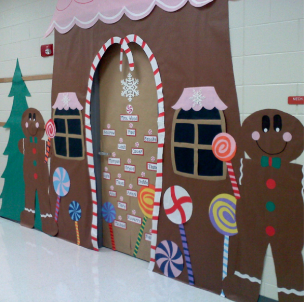Magnifique porte de classe décorée pour Noël