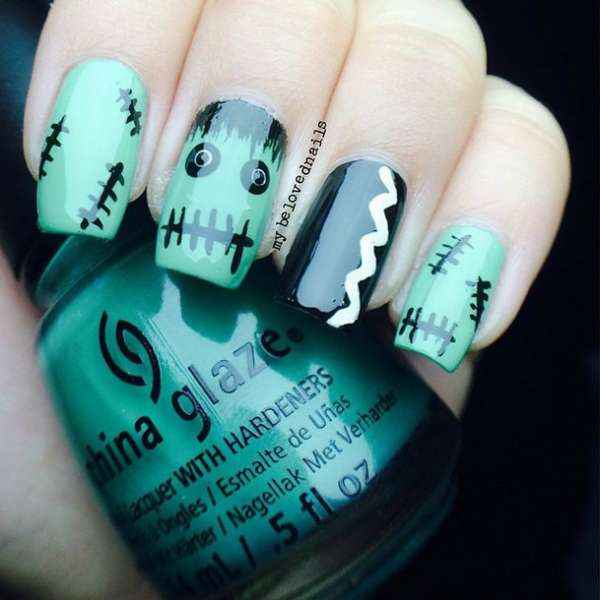 Nail art Frankenstein idéal pour Halloween