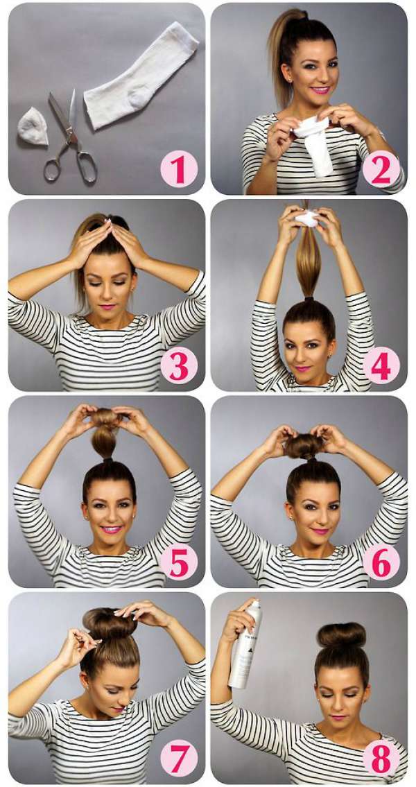 Un chignon à l'aide d'une chaussette