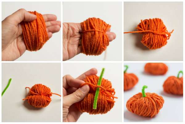Petites citrouilles en fil de laine