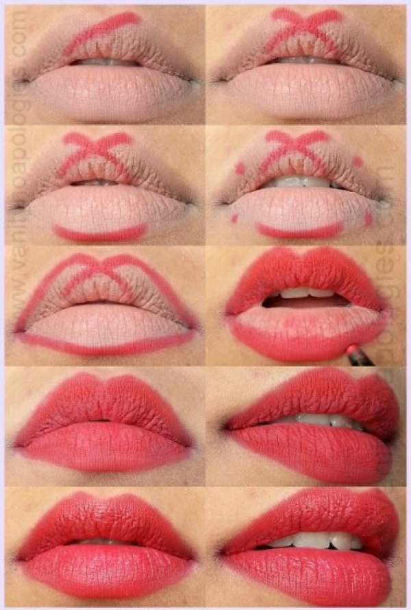Maquillage lèvres rouge rosé discret