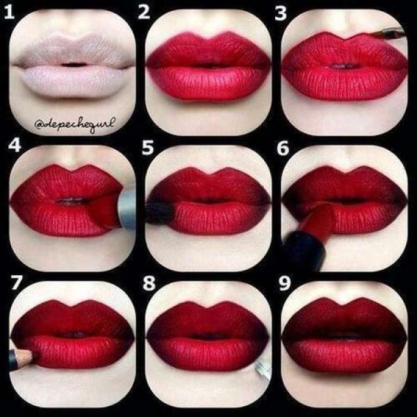 Maquillage lèvres rouge ombré
