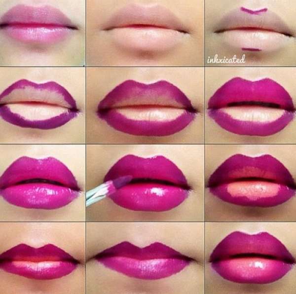 Maquillage pour les lèvres rose ombré