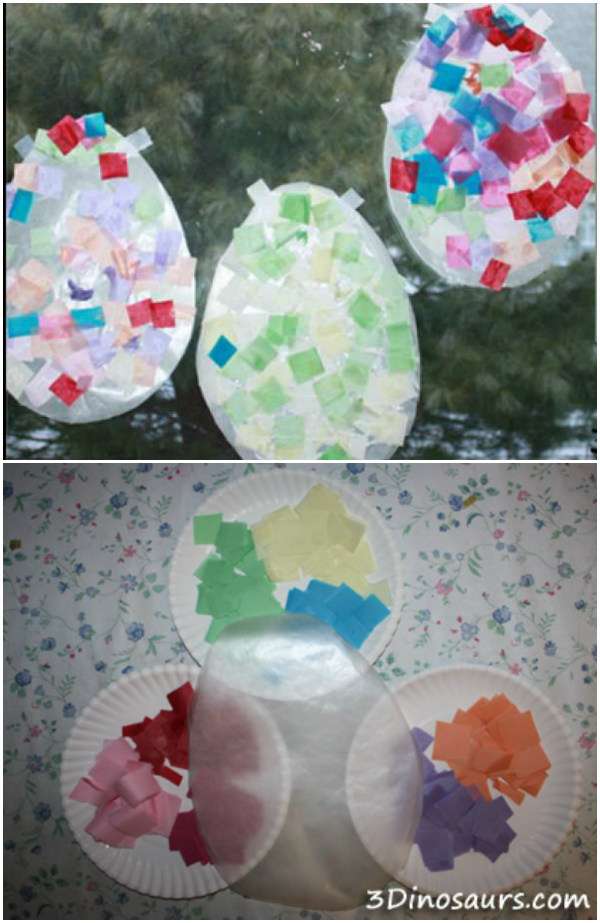 Oeufs décoré avec un collage de papier de soie