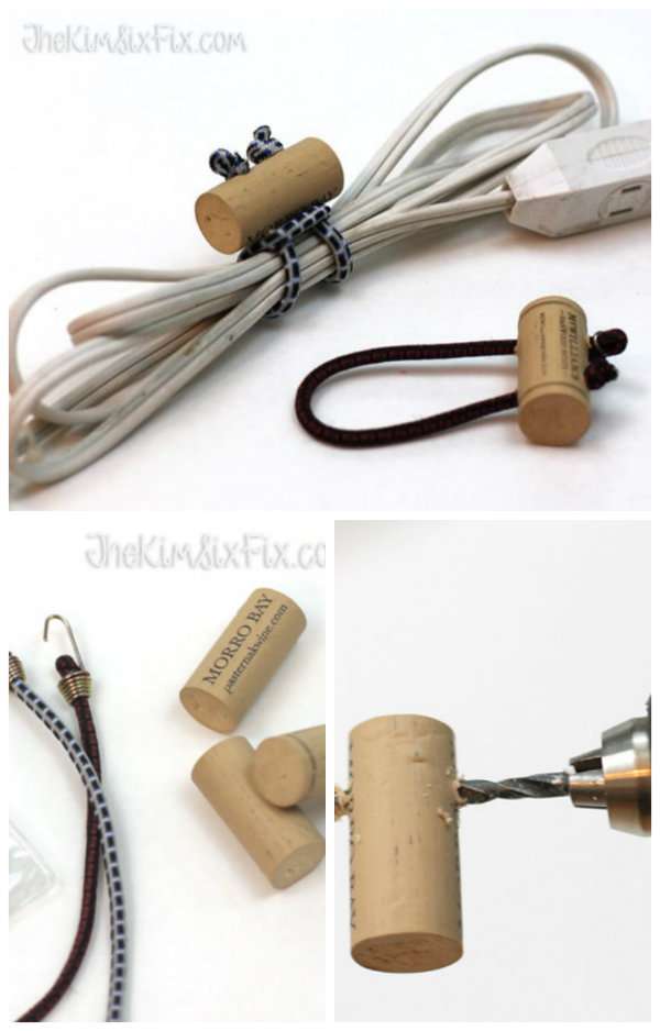 Organiser les câbles électriques grâce à une attache faite avec un élastique et un bouchon de liège