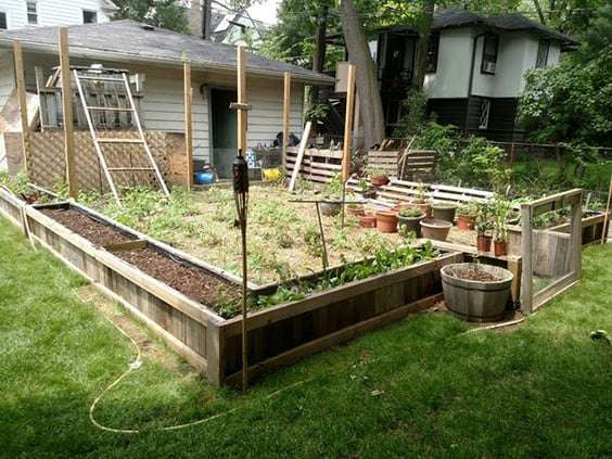 Un jardin surélevé avec des palettes en bois pour cultiver des fruits et des légumes