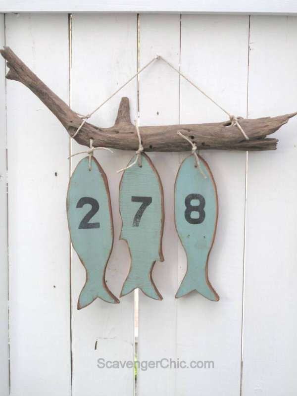 Numéro de maison poissons en bois