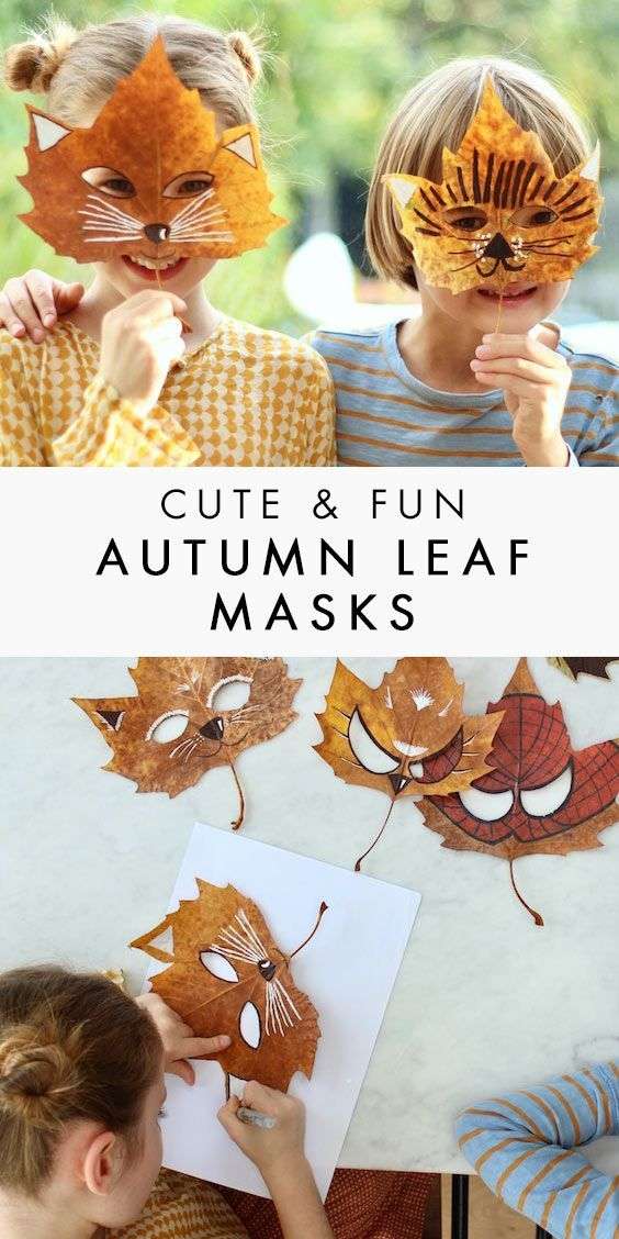 Masques pour enfants faits de feuilles conservées