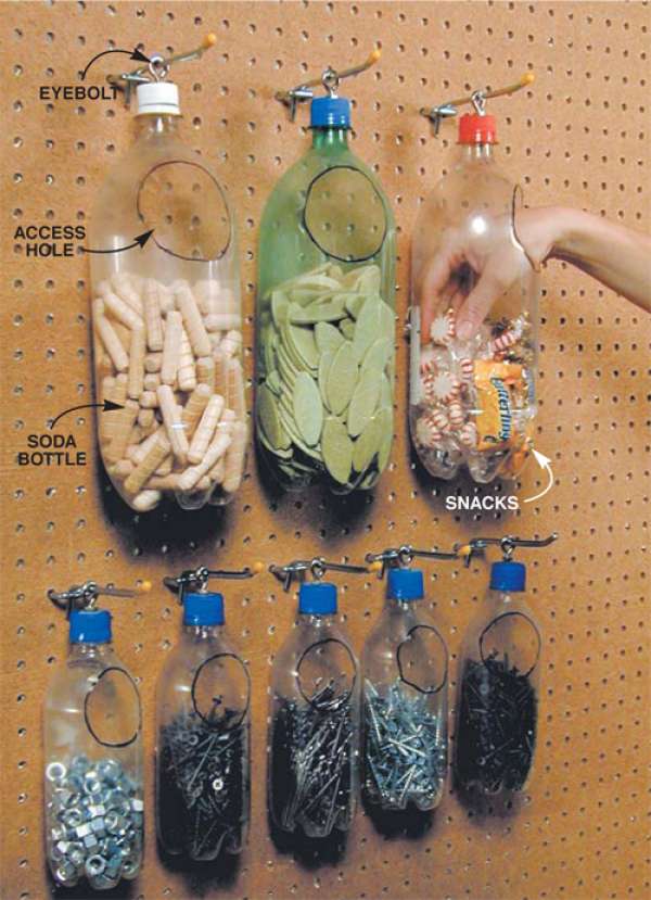 Des bouteilles en plastique pour ranger vis et clous