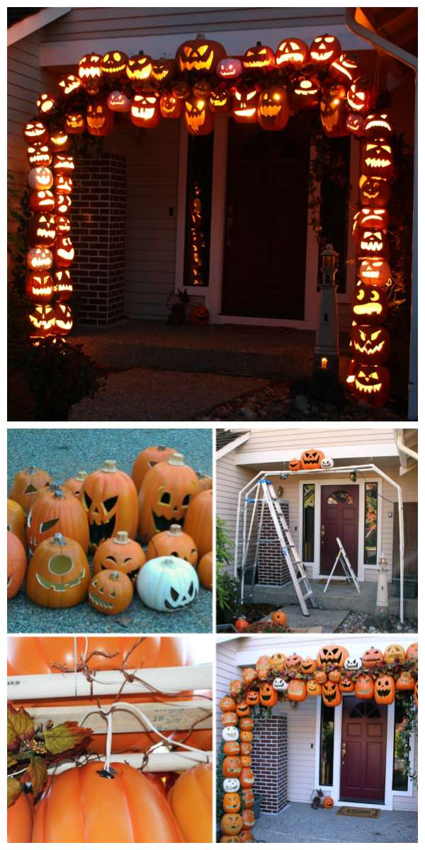 Ornez votre entrée d'un arc de citrouilles Jack O'Lantern pour décorer votre extérieur à Halloween