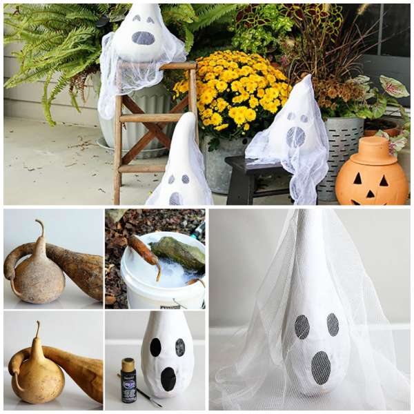Transformez des calebasses en petits fantômes pour décorer le jardin à Halloween