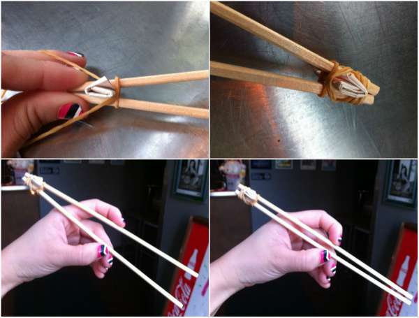 Un élastique pour pouvoir manger avec des baguettes