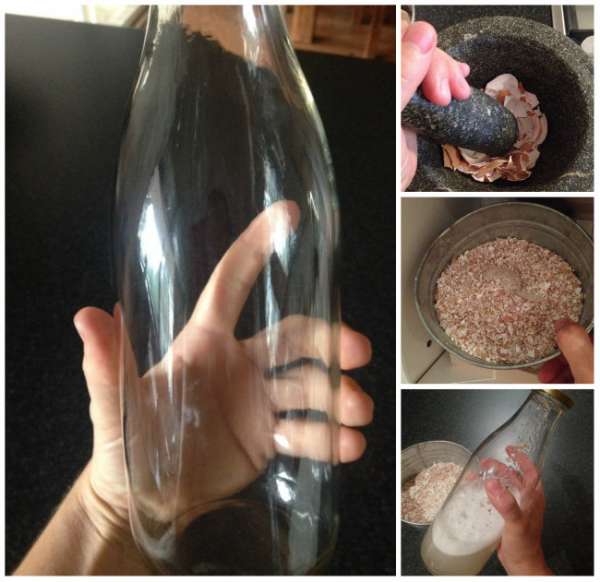 Nettoyez l'intérieur des bouteilles en verre avec des coquilles d'oeufs