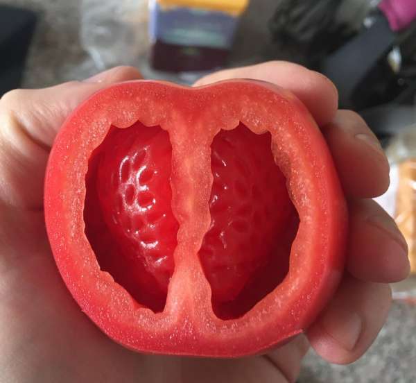 L'intérieur de cette tomate ressemble à une fraise