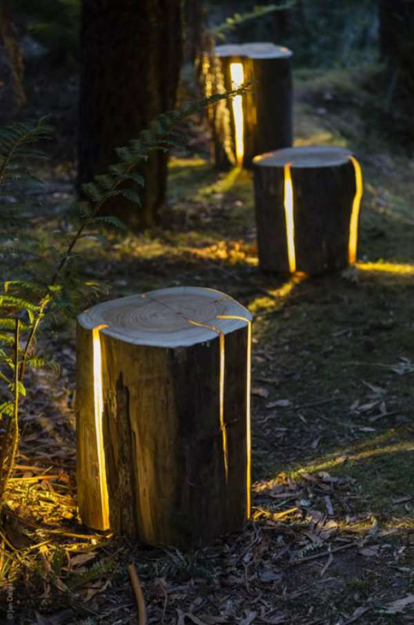 Lampes d'extérieur avec des troncs d'arbre