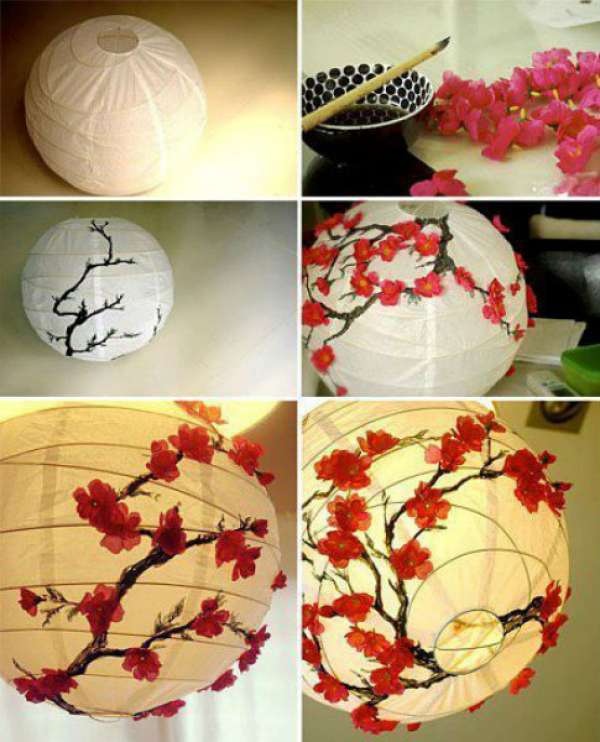 Lanterne chinoise avec des fleurs de cerisiers