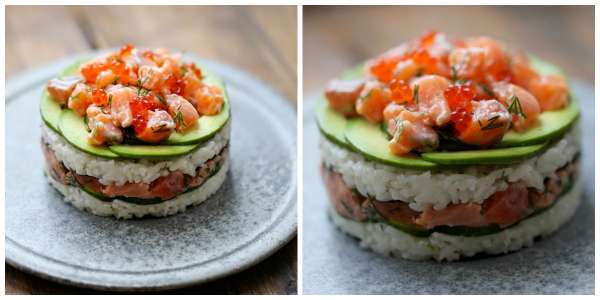 Gâteau sushi au saumon
