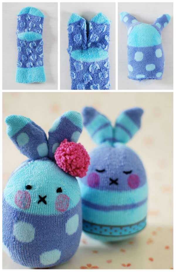 Lapins en peluche avec des chaussettes