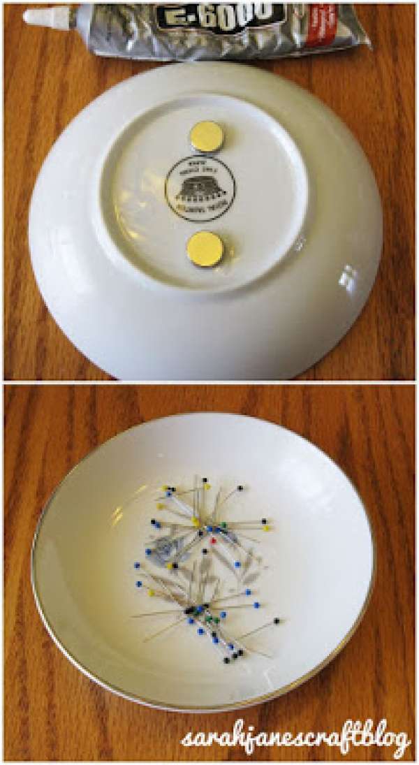 Ajoutez des aimants à un plat en porcelaine pour garder vos épingles rangées