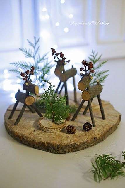 Santa's reindeer on a slice of wood