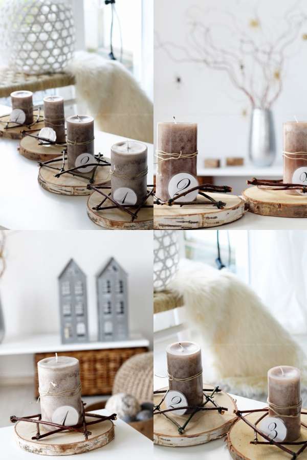 Advent calendar candle holders with logs