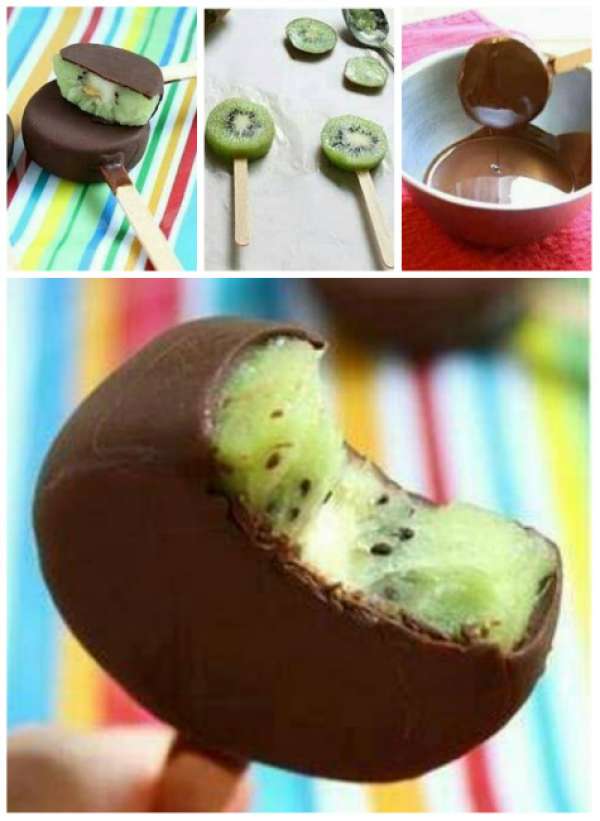 Des sucettes kiwi-chocolat