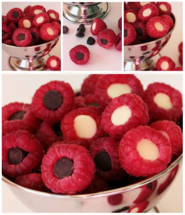 Des framboises fourrées au chocolat