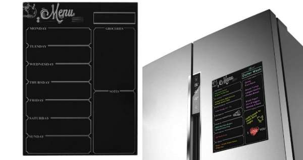 Un tableau noir à feutre à craie liquide original pour votre frigo afin de créer le menu de la semaine