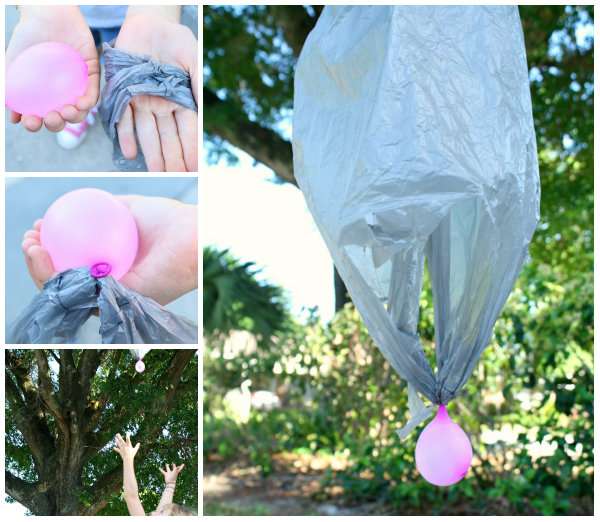Parachute pour un ballon à eau à partir d'un sac en plastique