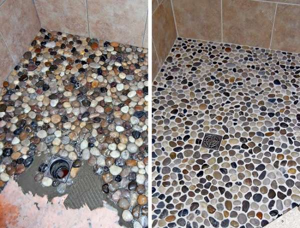 Des galets en pierres naturelles pour revêtir votre sol de douche