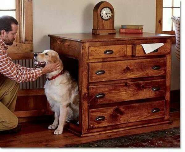 Vieux meuble à tiroirs revisité en lit pour chien