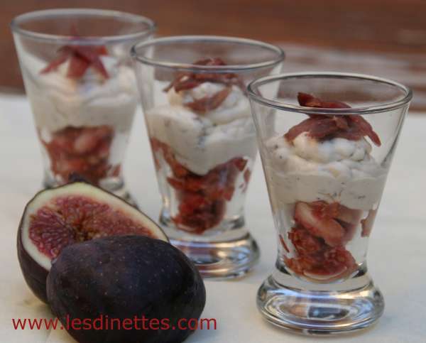 Verrine figue, mousse de Boursin et magret de canard