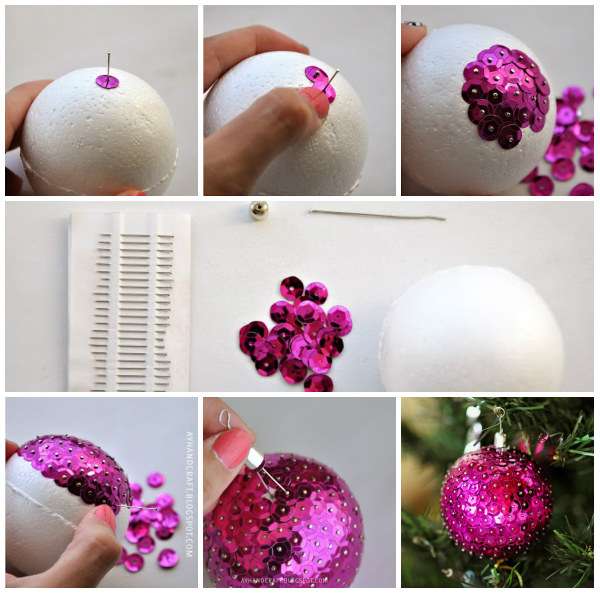 Des boules de Noël avec des sequins