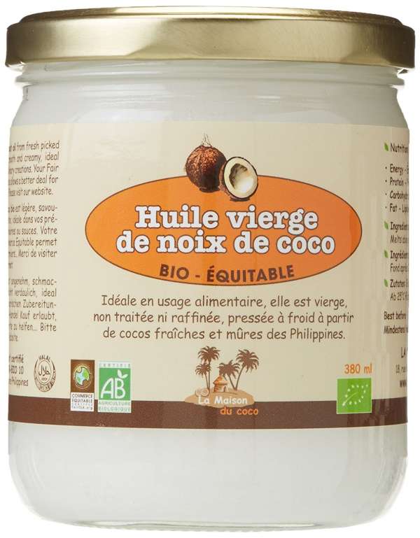 De l'huile de coco vierge utilisable en cuisine ou comme produit cosmétique