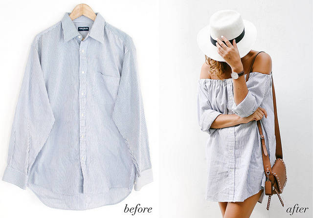 Robe Bardot avec une chemise pour homme