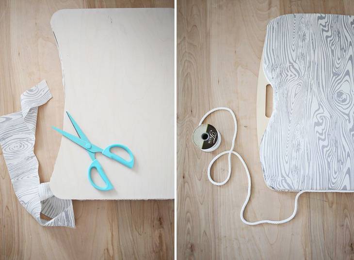 découper le tissu qui dépasse de la housse de la table de genoux