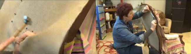 Recouvrir le dossier du fauteuil Voltaire à restaurer