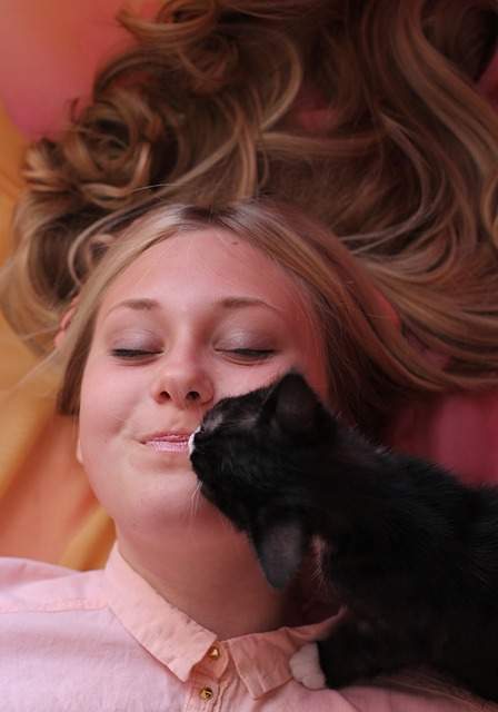 Chat heureux avec sa maîtresse 